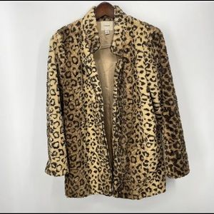 I Madeline Leopard Jacket Womens Size Small Faux Fur Open Front Chunky READ
